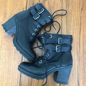 FOREVER 21 Black Combat Heel Boots